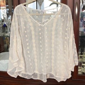 Bar III Batwing Sheer Embroidered Blouse